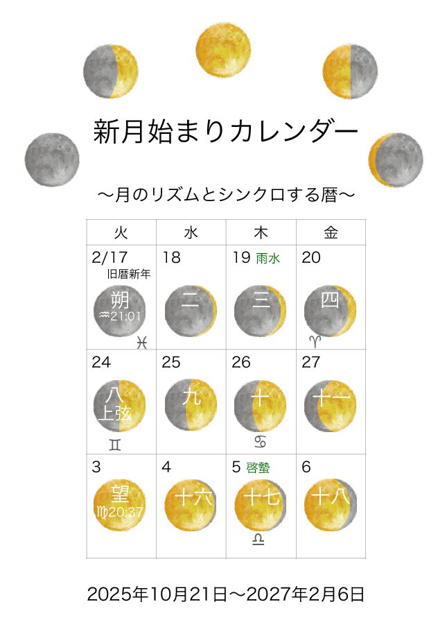 🌑 新月始まりカレンダー B6 ジャバラ版